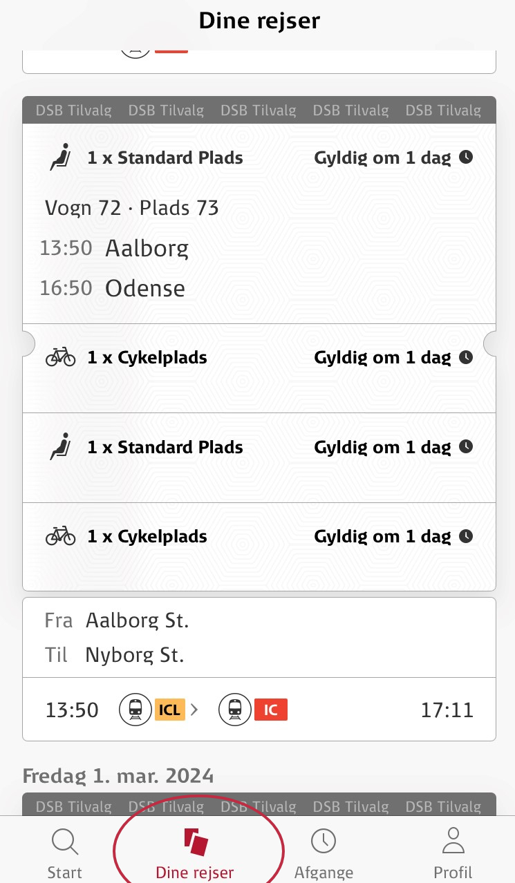 cykelpladsbillet i DSB's app 10