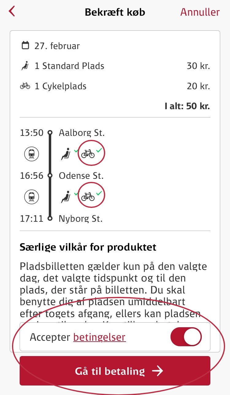 cykelpladsbillet i DSB's app 7