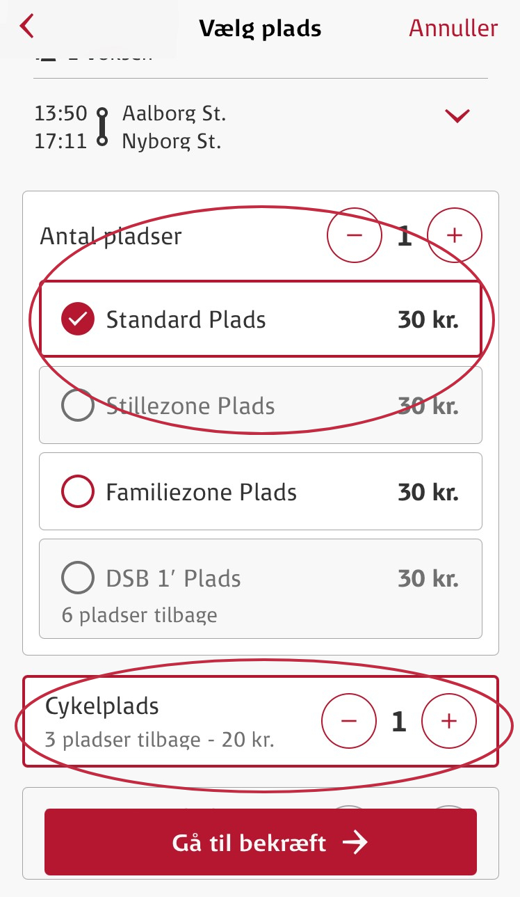 cykelpladsbillet i DSB's app 6
